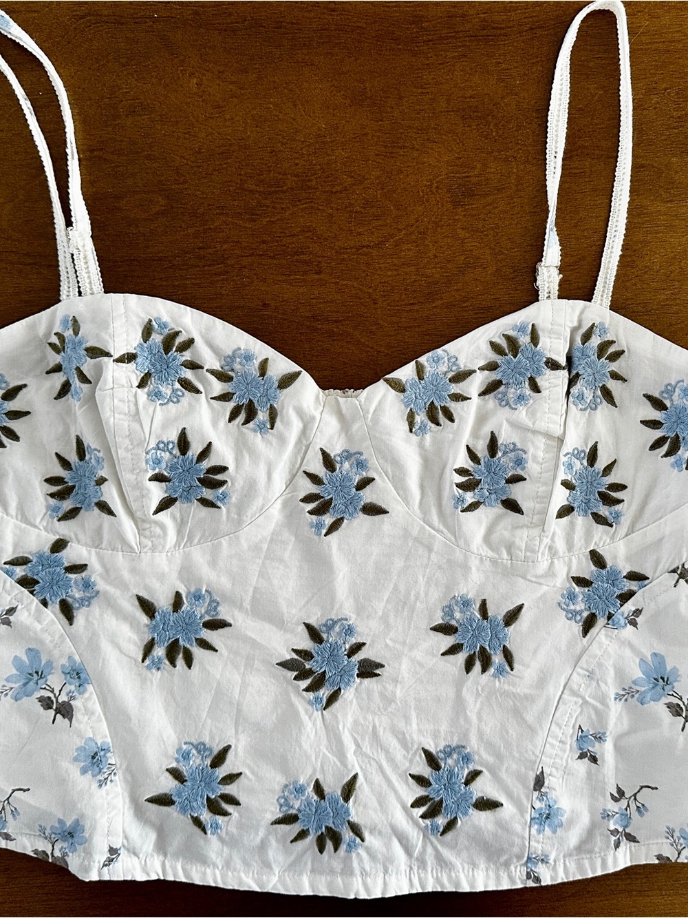NWT Free People Floral Sweetheart Crop Top in White and Light Blue - Picture 3 of 5